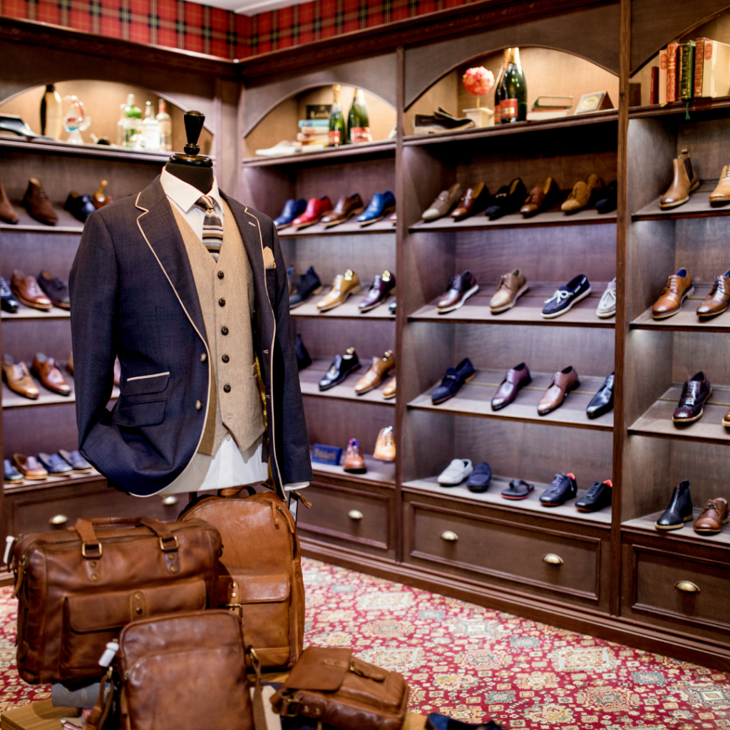 A shoe store displaying fine collections of footwear for men